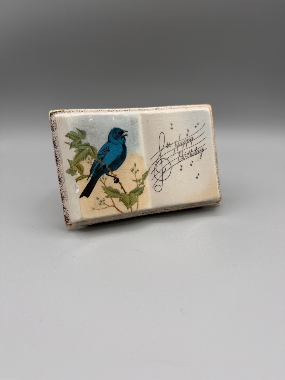 Vintage Happy Birthday Blue Bird Ceramic Wall Pocket